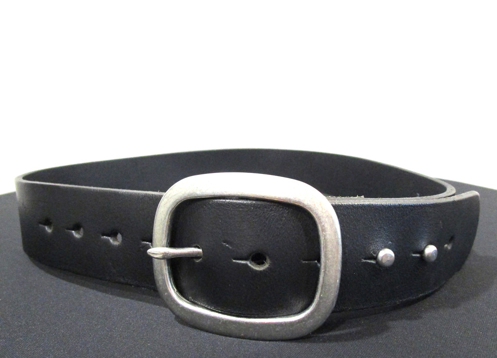 Gap Italy Black Leather Silver Buckle Wide Belt Women Sz M, 36